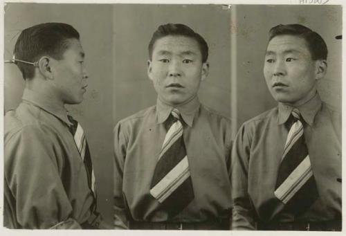 Studio portrait of a man, three views