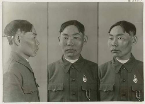 Studio portrait of a man, three views