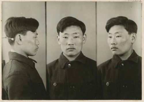 Studio portrait of a man, three views