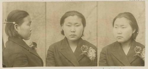 Studio Portrait of a woman, three views