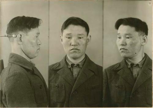 Studio portrait of a man, three views