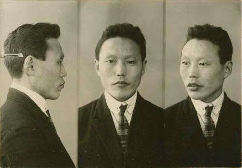 Studio portrait of a man, three views