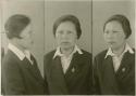 Studio portrait of a woman, three views