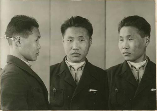 Studio portrait of a man, three views