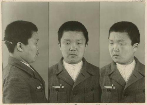 Studio portrait of a man, three views