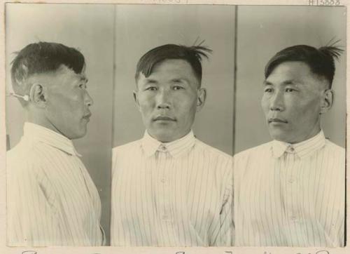 Studio portrait of a man, three views