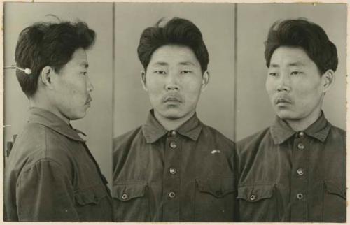 Studio portrait of a man, three views