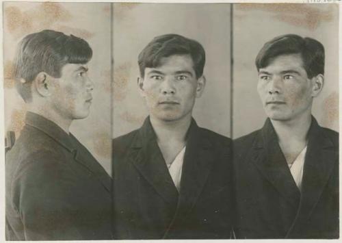 Studio portrait of a man, three views