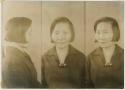 Studio portrait of a woman, three views