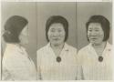 Studio portrait of a woman, three views