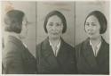 Studio portrait of a woman, three views