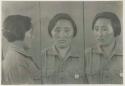 Studio portrait of a woman, three views