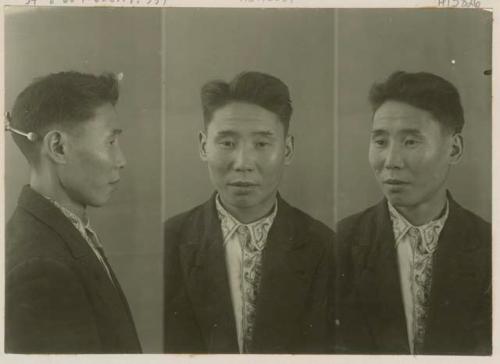 Studio portrait of a man, three views