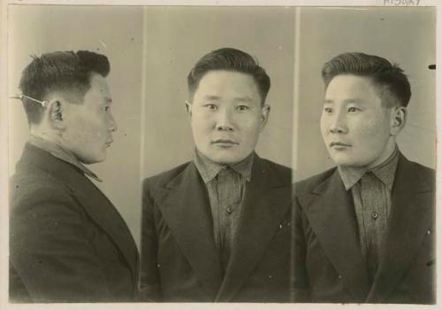 Studio portrait of a man, three views