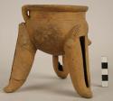 Medium size pottery bowl with two small handles and long rattle legs - Tripod wa