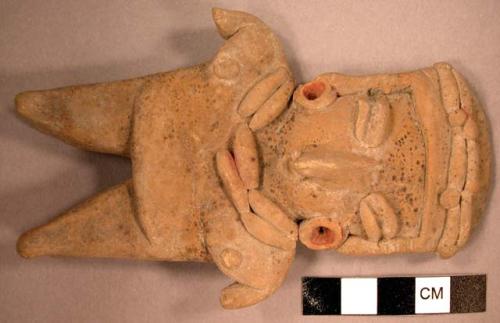 Clay female figure, type "H-4", wearing bracelets, ear caps, and a cross-banded