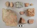 Brick fragments, including some handmade bricks and two rocks