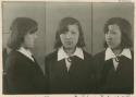 Studio portrait of a woman, three views