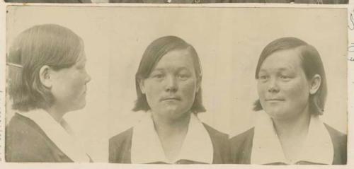 Studio portrait of a woman, three views