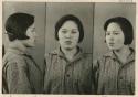 Studio portrait of a woman, three views