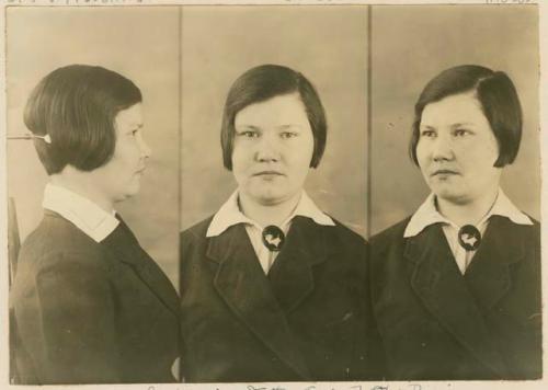 Studio portrait of a woman, three views