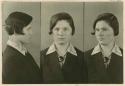 Studio portrait of a woman, three views