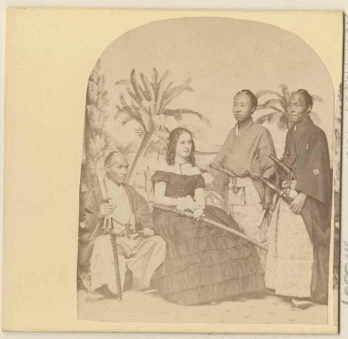 Studio portrait of a woman and three men, Japanese delegation visit to New York