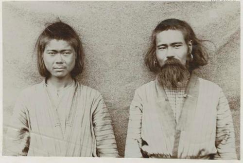Portrait of two Ainu men