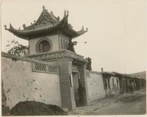 Trumpeters playing on tower inside South Gate