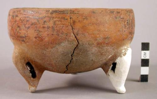 Polychrome pottery tripod bowl