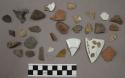 Stone chips, glass, pottery, pottery sherds
