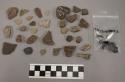 Pottery sherds, miscellaneous, 1 biface fragment, 1 edge tool