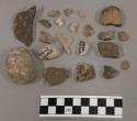 3 pcs bone; 6 fragments unglazed pottery; 30 fragments stone; 16 fragments quart