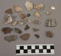 73 fragments stone; 1 fragment bone; 5 fragments quartz and limestoane