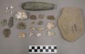 72 fragments quartz and limestone; bone fragments; 50 fragments stone