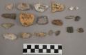 30 fragments quartz and limestone; 2 fragments bone; 43 stone chips; 4 misc. fra