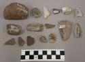 25 fragments stone; 17 fragments quartz and limestone