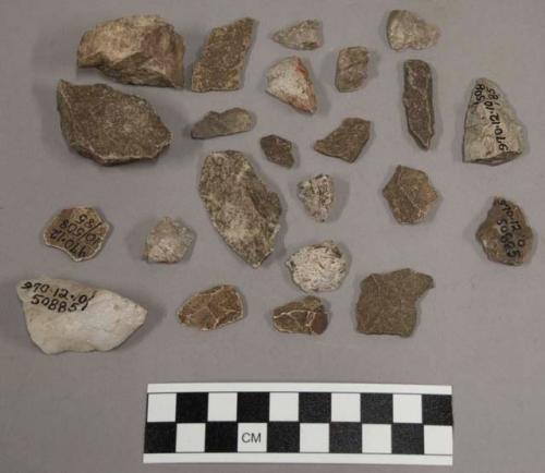 25 fragments stone; 24 fragments quartz and limestone