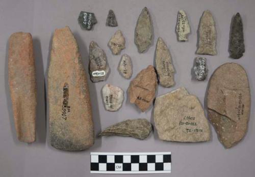 51 bifacial fragments; 5 projectile points; 1 stone (pestle?) fragment