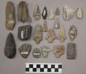 33 bifacial fragments; 13 projectile points; 1 fragment pipe bowl; 1 fragment ar