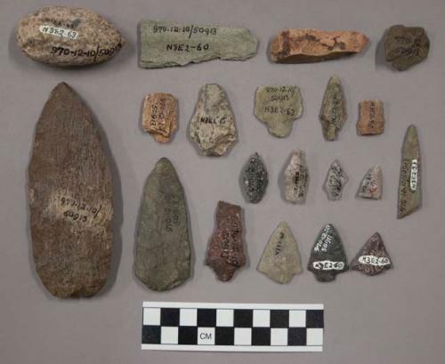 27 bifacial fragments; 1 stone fragment