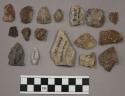 15 chips quartz and limestone; 3 fragments unglazed pottery; 15 fragments stone;