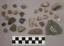 12 fragments quartz and limestone; 21 stone fragments; 36 fragments unglazed pot