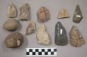 11 bifacial fragments; 3 hammerstones; 1 fragment, stone tool (?)