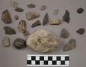 24 quartz; 55 stone; biface fragment; stone tool