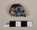 Ceramic, rhenish stoneware, sherd, purple glaze, floral design with blue glaze