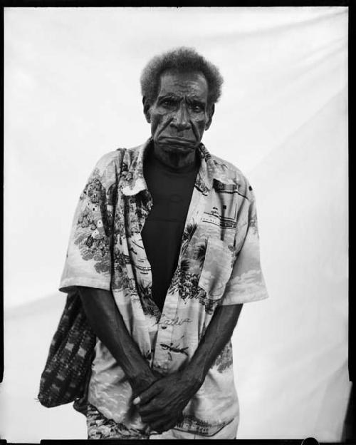 B/W image: Joseph Sapua, retired, Kaugere Settlement, Port Moresby