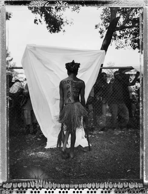 B/W image: Sing-Sing performer, Goroka show, Eastern Highlands