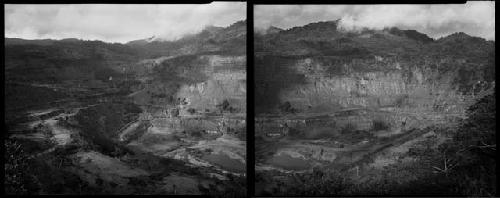 B/W image: Panguna open-cut gold mine, once the world's largest, is now a ghost mine due to the long civil war in Bougainville