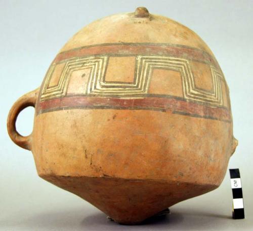 Small jar, ornamented, red, white and black lines
